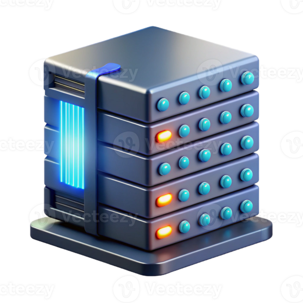 dramatic artistic A highly detailed rendering of a server rack, blinking lights and intricate wiring visible, lit by a cool, data center light. Photorealistic style professional png