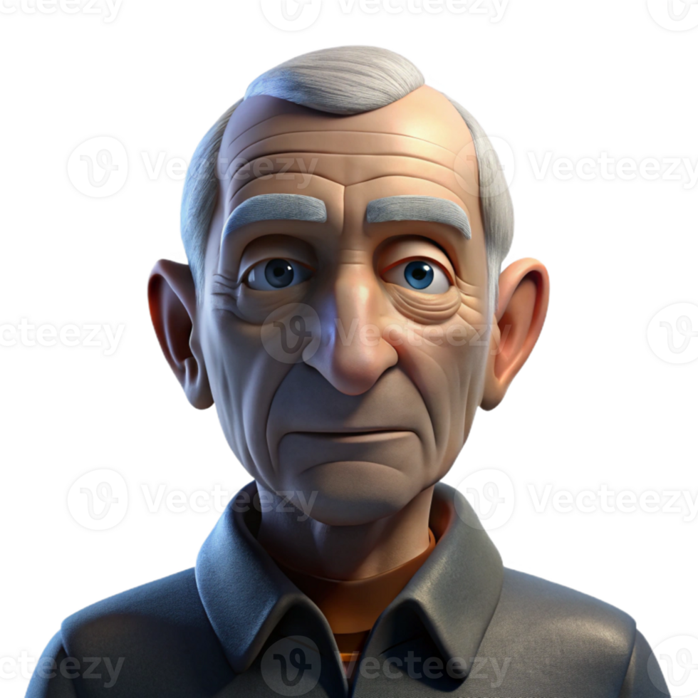 impressive classic Close-up portrait of an elderly man with deep wrinkles and a weathered face, illuminated by a single spotlight from above, in a chiaroscuro style original png