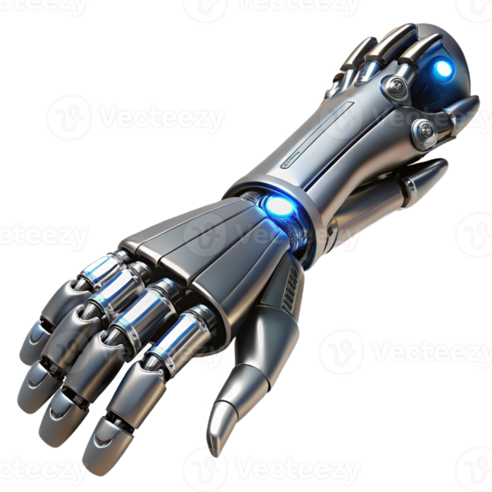 elegant abstract A sleek silver and black cybernetic prosthetic arm, intricate wiring and glowing LEDs exposed, dramatic chiaroscuro lighting, biopunk style high resolution png
