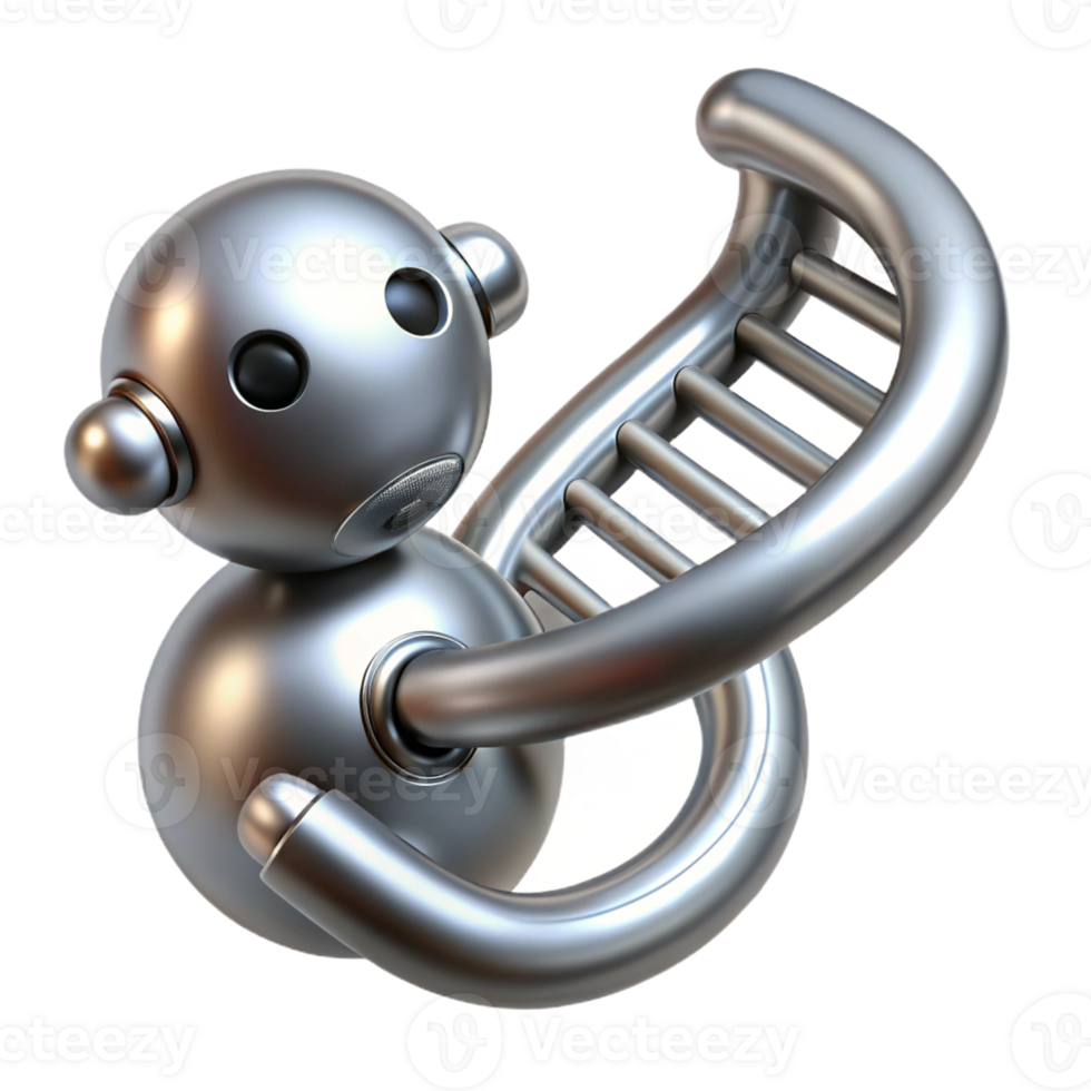 extraordinary vintage A sleek, silver nanobot repairing a damaged strand of DNA, close-up view, scientifically accurate rendering, bright, clinical lighting high quality png