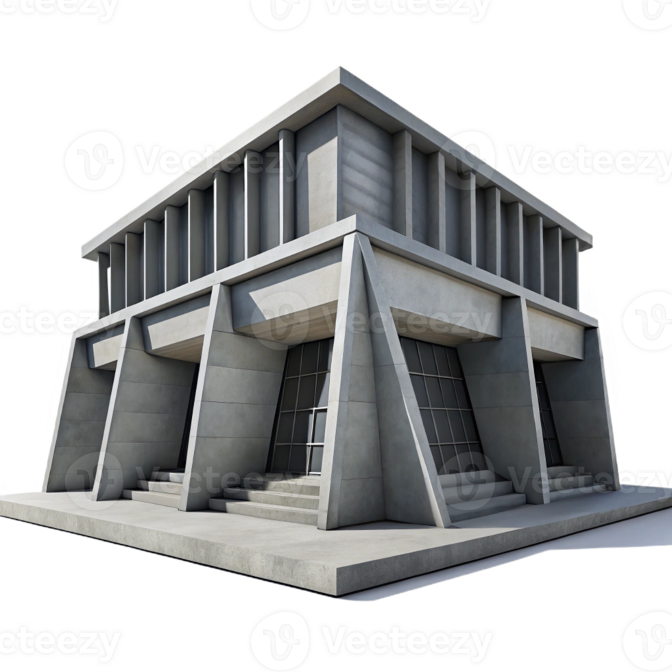 serene contemporary Brutalist concrete library, stark geometric forms, overcast sky, dramatic shadows, imposing and monumental scale authentic png
