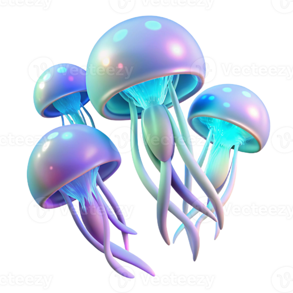 impressive modern A group of jellyfish pulsating with bioluminescence, creating an ethereal underwater lightshow, abstract, psychedelic style genuine png
