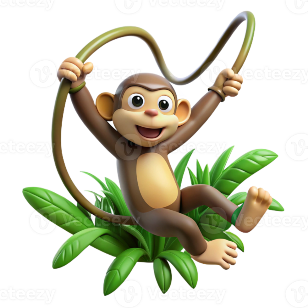 magnificent rustic A curious monkey swinging through jungle vines, dynamic pose, comic book style exclusive png