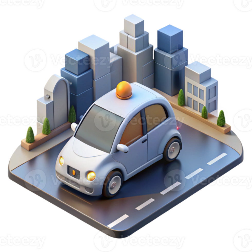 impressive minimalist A self-driving car navigating a city street, photorealistic style 4K png