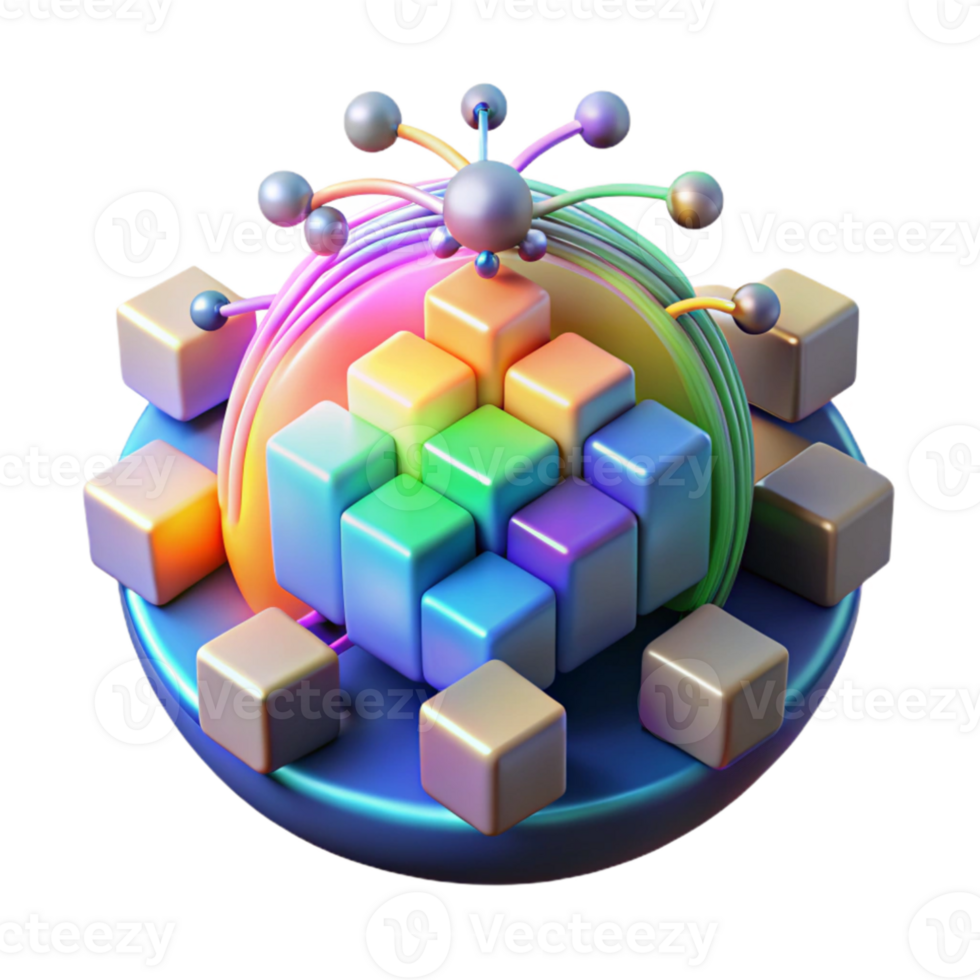 impressive artistic A stylized representation of a digital world, composed of pixels and glowing data streams, lit by a vibrant, rainbow-colored light. Abstract style original png