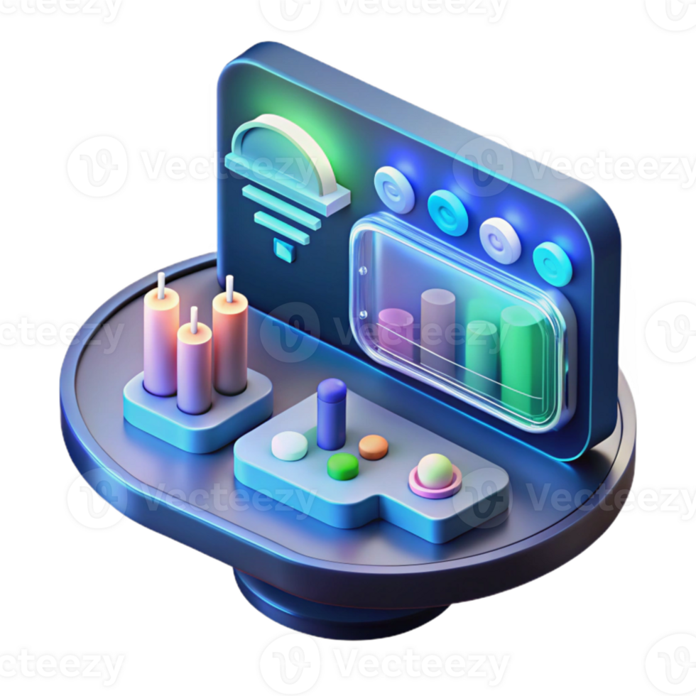 beautiful creative A floating AI interface displaying stock market data, holographic display, dynamic lighting, futuristic style exclusive png