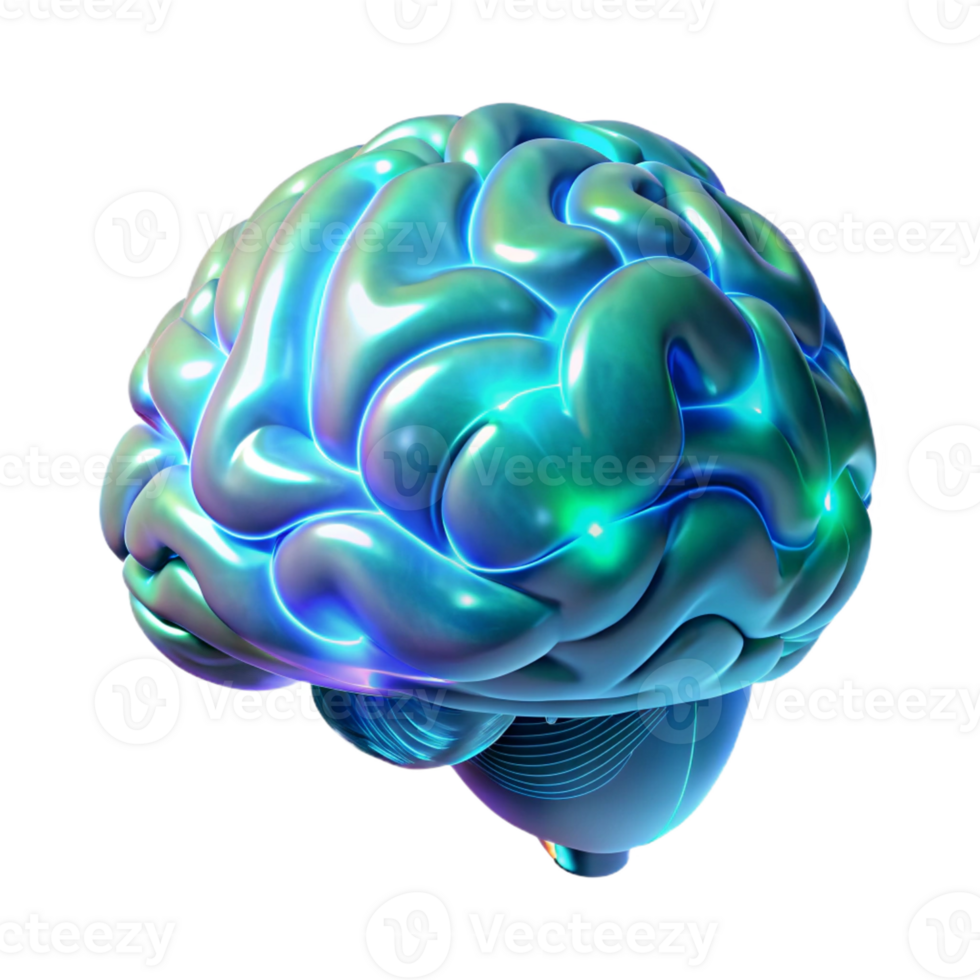 extraordinary rustic A holographic projection of a human brain, rotating slowly, complex neural networks pulsing with light, cool blue and green hues, digital art style high quality png