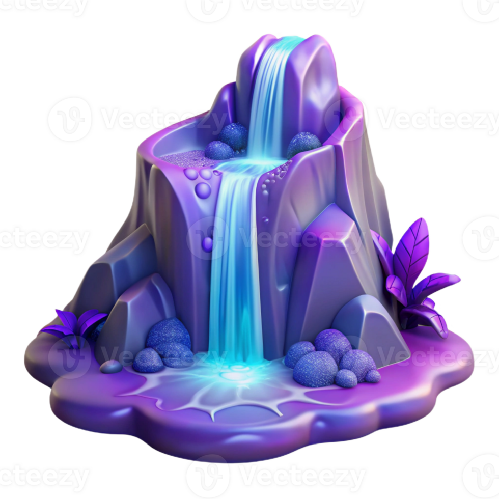 beautiful creative A cascading waterfall transforming into a stream of pure magic, vibrant blues and purples, fantasy art style premium png