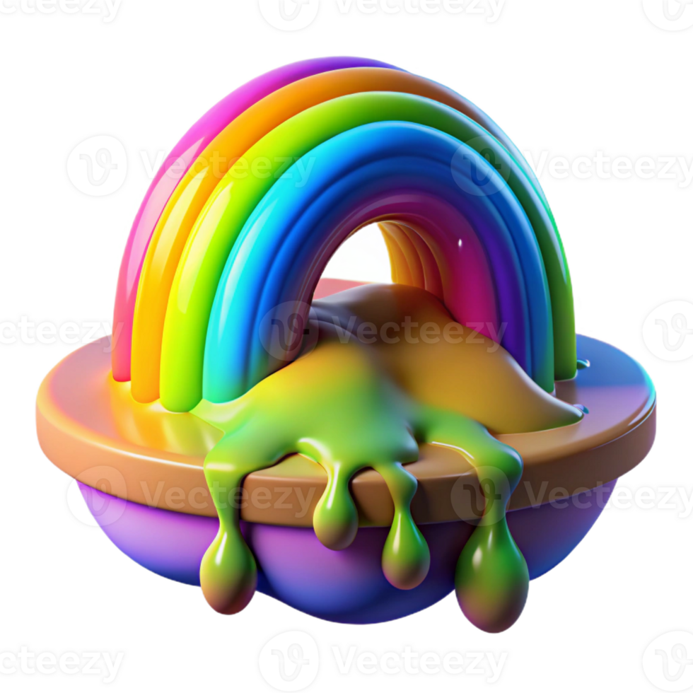 vibrant contemporary A melting rainbow dripping onto a fractal landscape, in a vibrant pop art style, genuine png