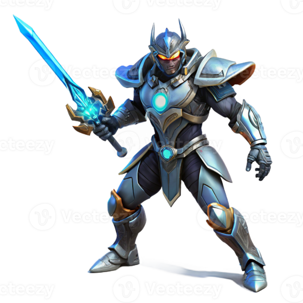 wonderful vintage A futuristic warrior in ornate power armor wields a plasma blade, preparing for battle. Dynamic lighting, heroic style genuine png