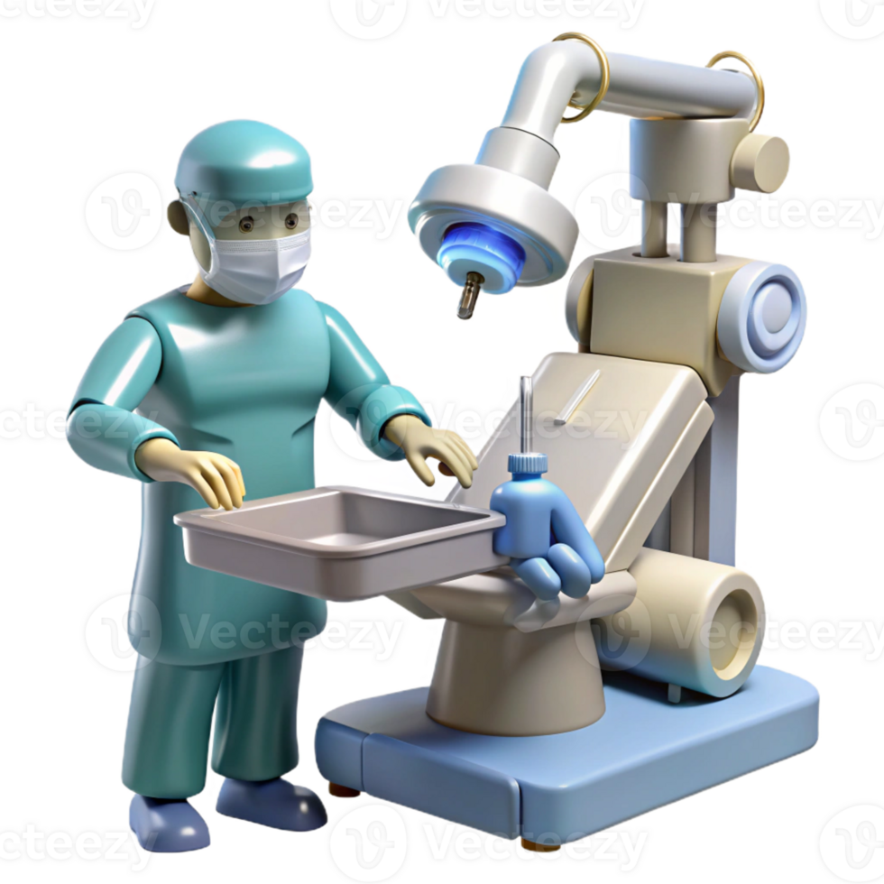 extraordinary contemporary A robotic surgeon performing a complex operation, medical illustration, sterile lighting, realistic rendering high quality png
