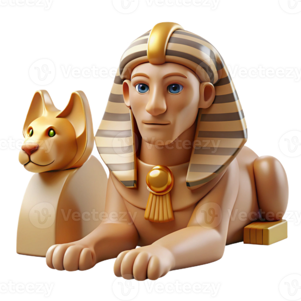 elegant modern A cunning sphinx with the body of a lion and the head of a human, posing a riddle in a desert landscape, illuminated by the harsh midday sun. Egyptian style exclusive png