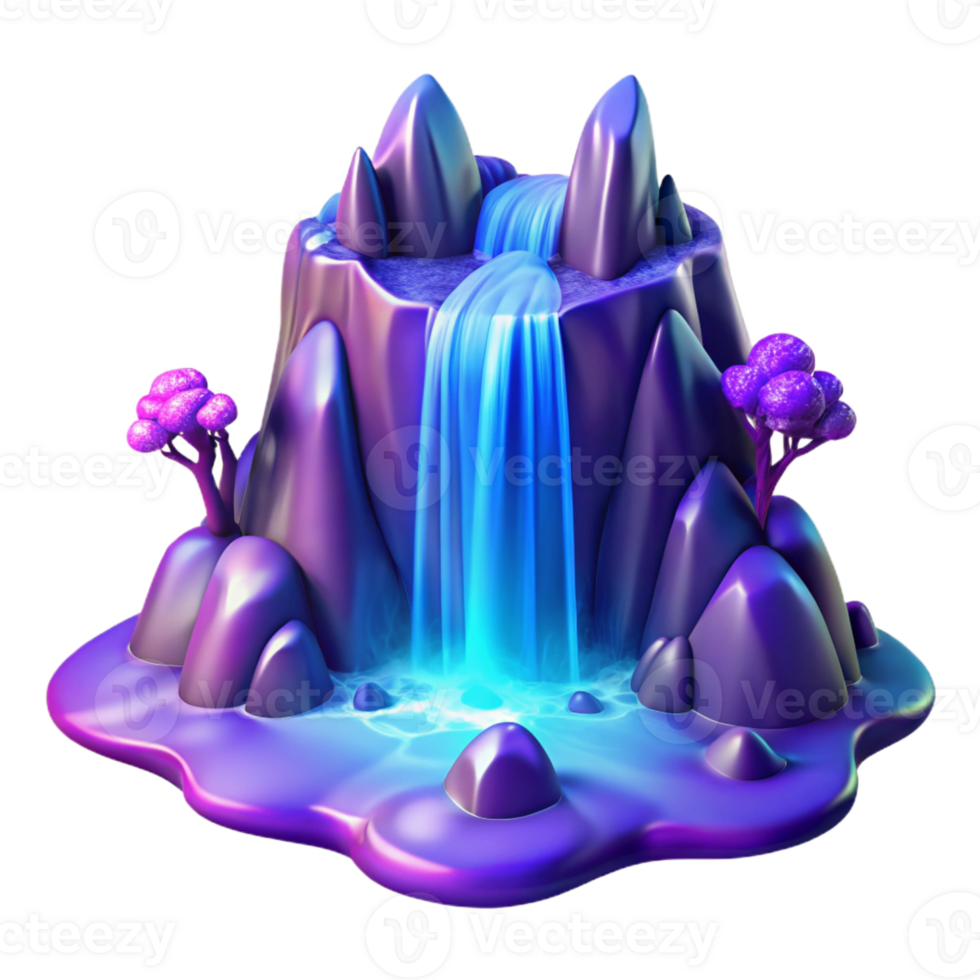 wonderful classic A cascading waterfall transforming into a stream of pure magic, vibrant blues and purples, fantasy art style 4K png