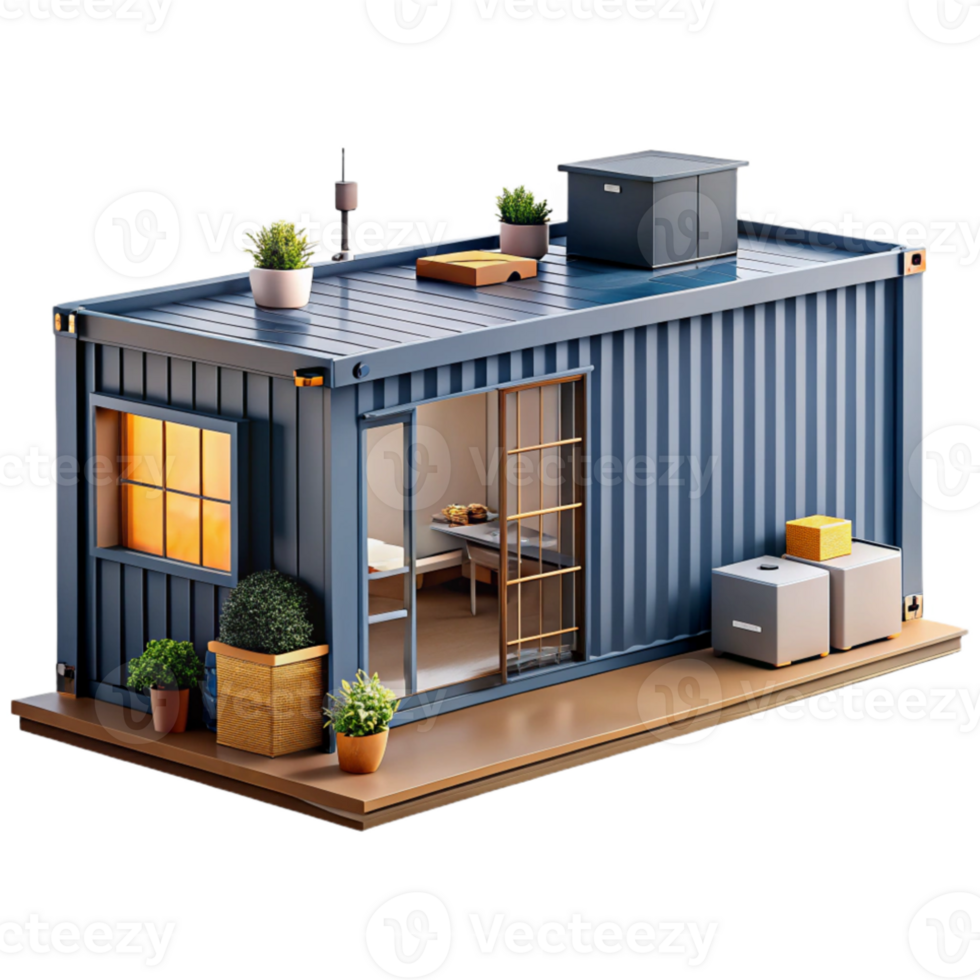 elegant artistic Shipping container home, industrial chic, upcycled materials, customizable layout, daylight genuine png