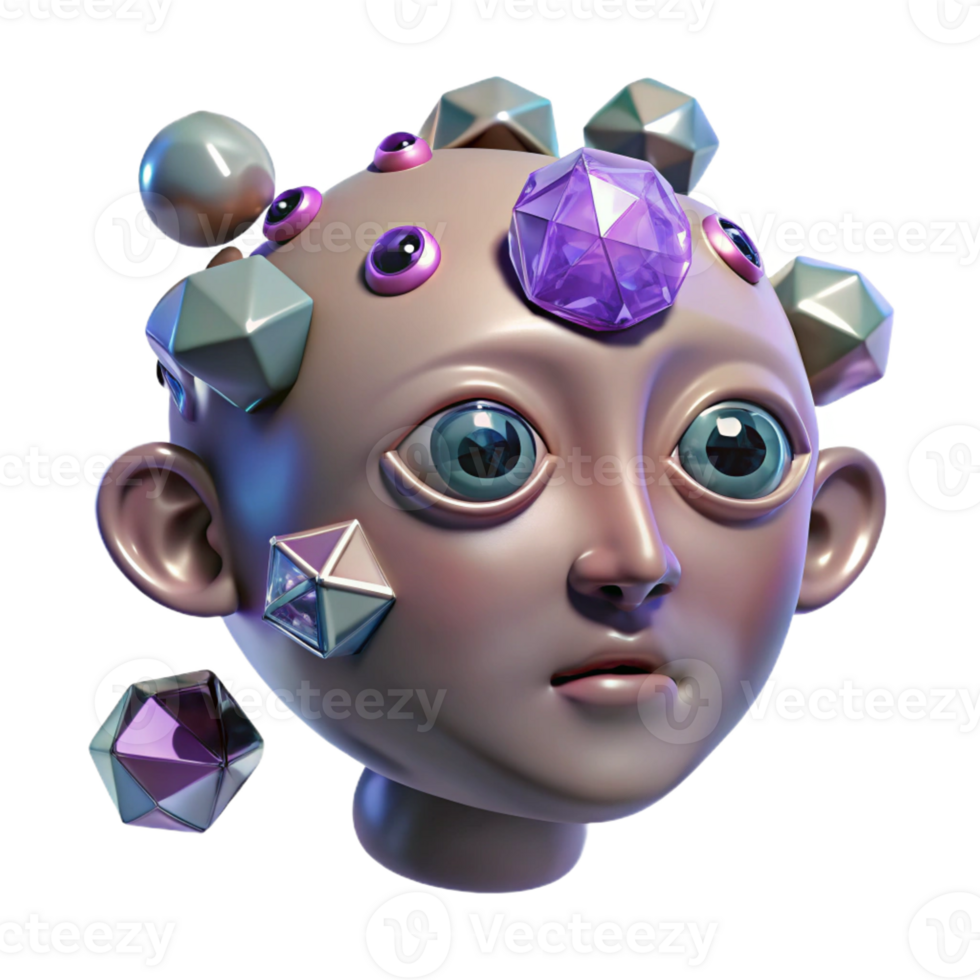 magnificent classic A floating, disembodied head with eyes made of gemstones. Surrealism style original png