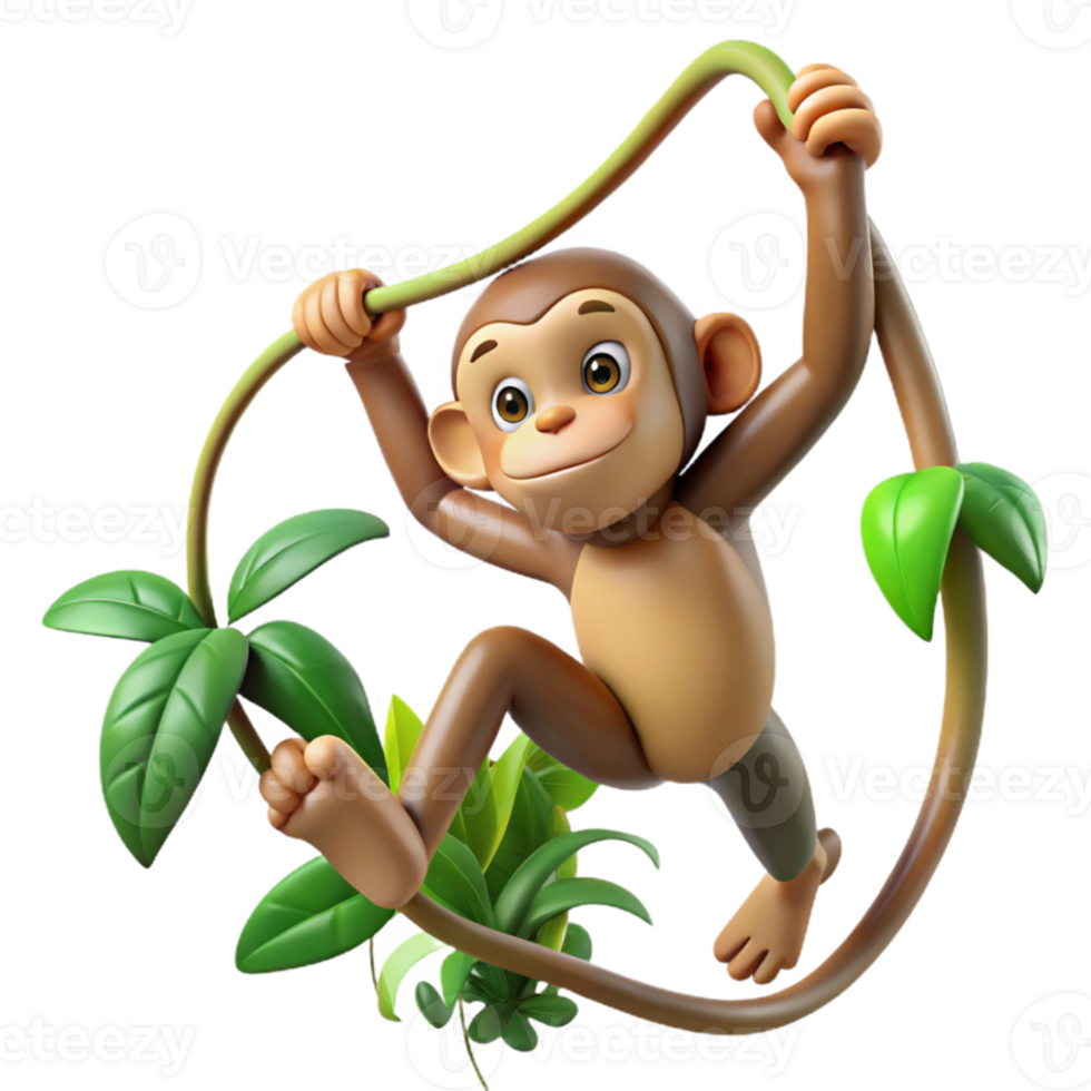stunning artistic A curious monkey swinging through jungle vines, dynamic pose, comic book style exclusive png