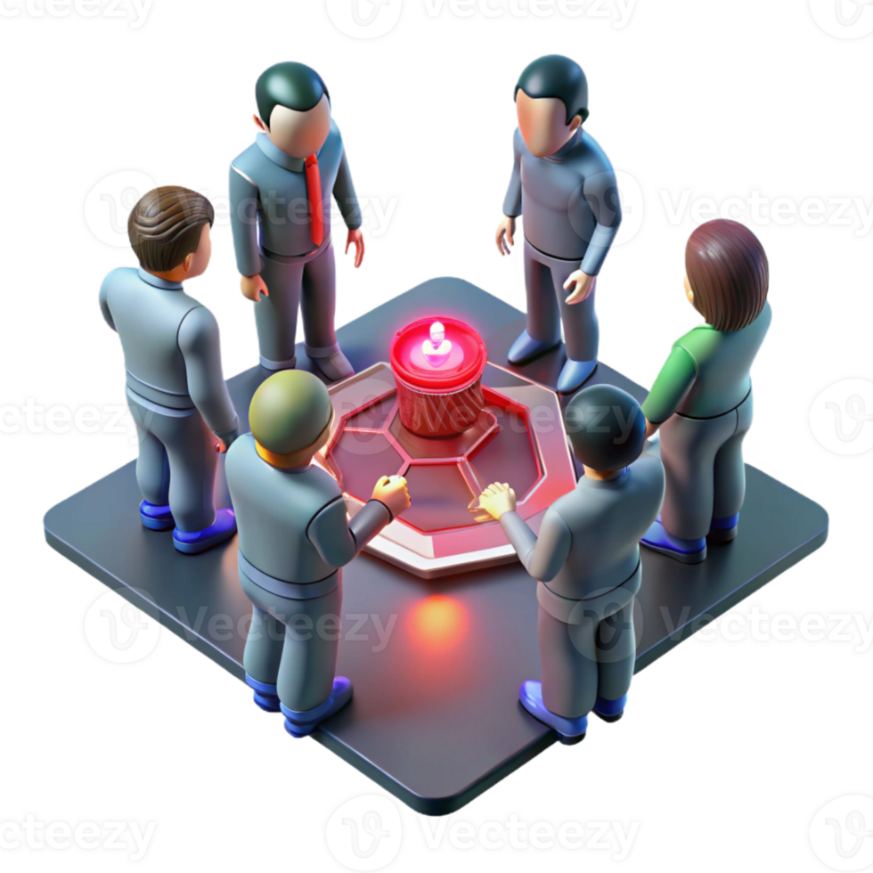 serene classic A group of cyberpunk rebels huddled around a flickering holographic map, planning their next move, the scene lit by a single red emergency light genuine png