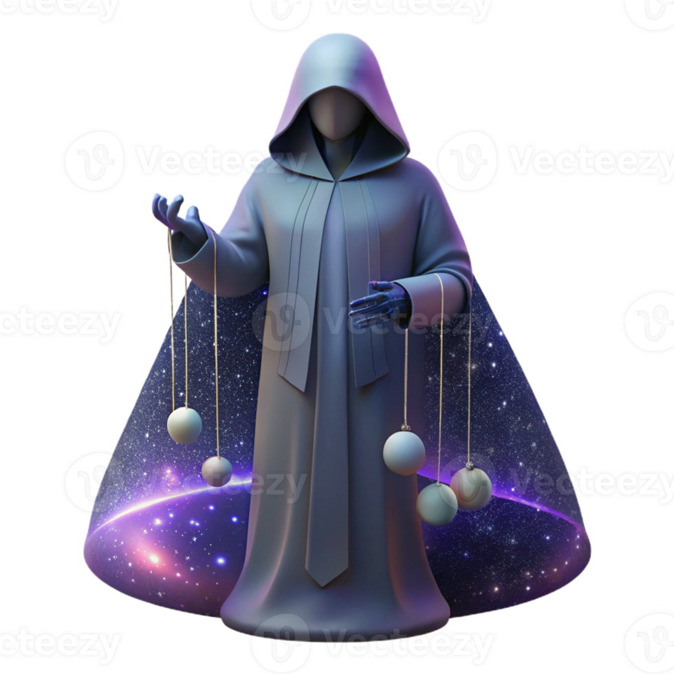 extraordinary modern A solitary figure cloaked in shadows, manipulating strings of starlight, under a celestial nebula, in a dreamlike surrealism style detailed png
