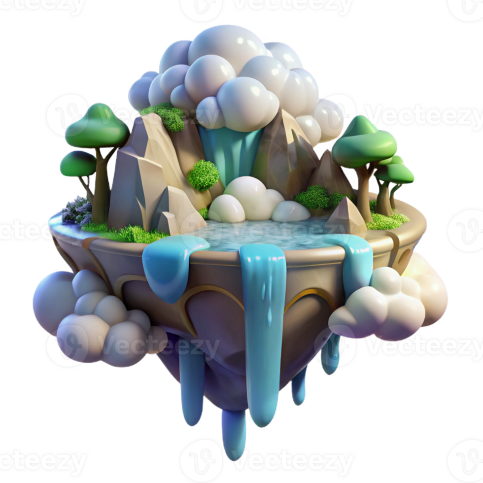 elegant classic A floating island surrounded by swirling clouds and waterfalls of light, vibrant colors, fantasy art style high resolution png