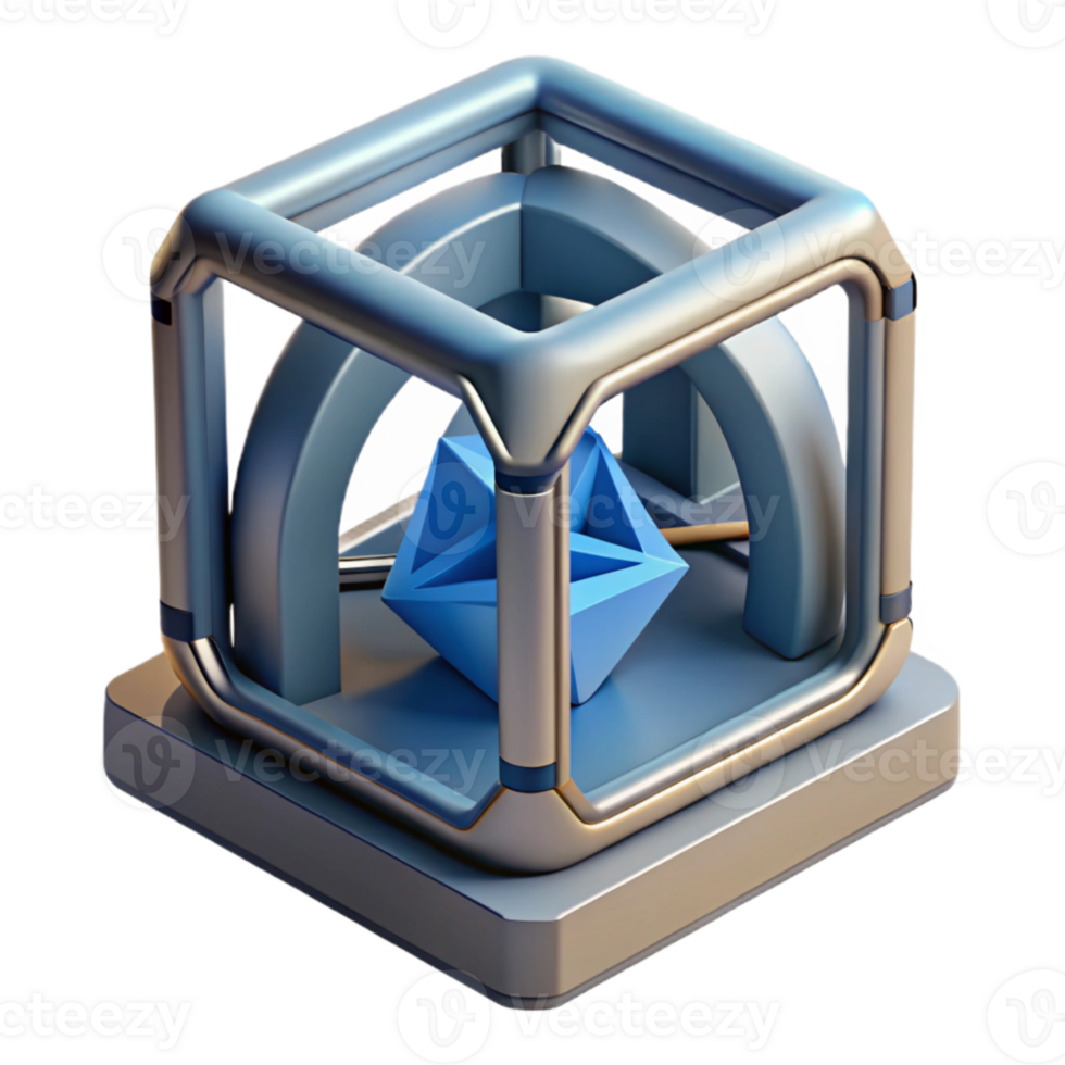 extraordinary contemporary A 3D printer creating a complex geometric shape, mid-print, studio lighting, futuristic style authentic png