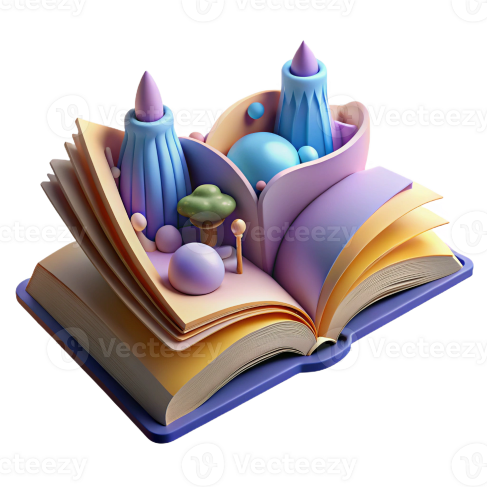 magnificent modern A giant, open book with pages turning themselves, revealing surreal landscapes. Fantasy art style premium png