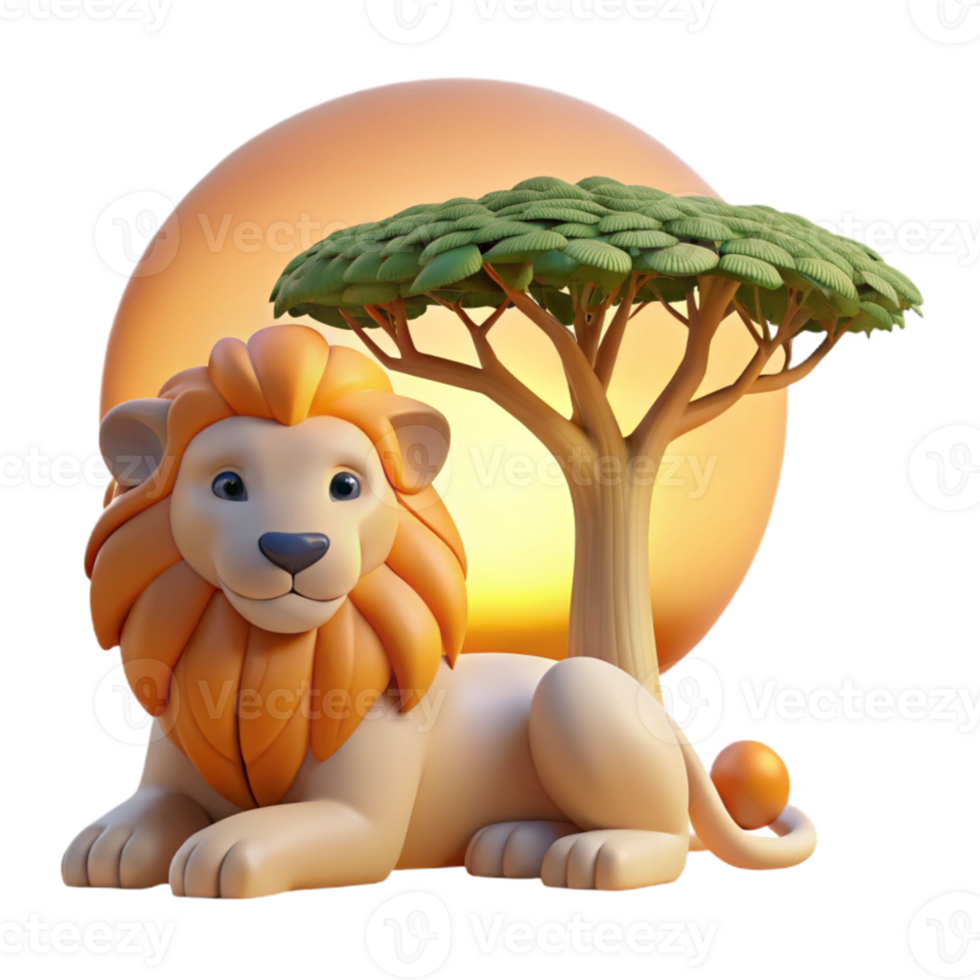 magnificent traditional A regal lion pride resting beneath the shade of an acacia tree, golden hour lighting, National Geographic style high resolution png