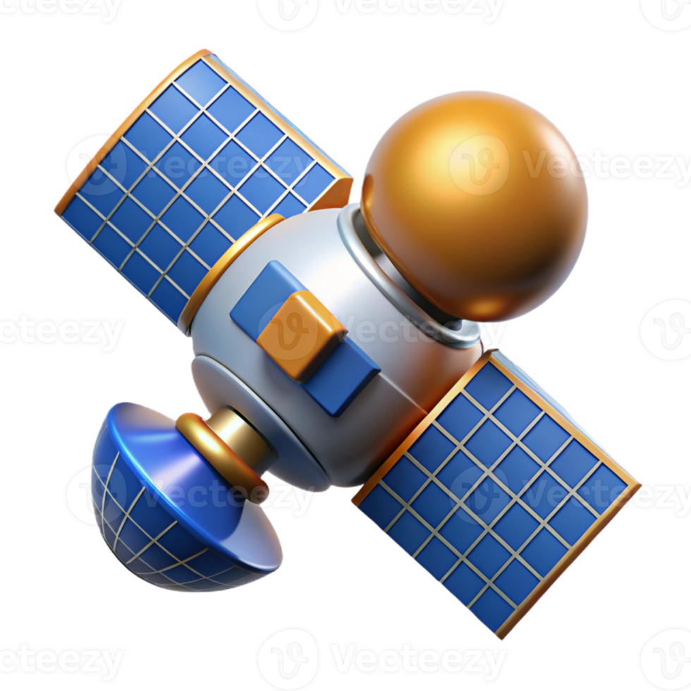 impressive vintage A satellite orbiting the Earth, detailed solar panels and antennae, dark space background, photorealistic style premium png