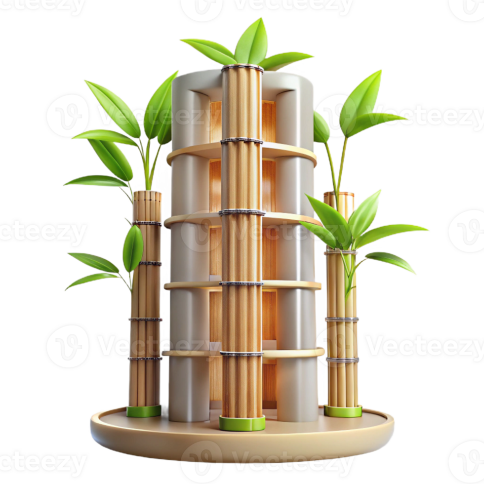 dramatic creative Bamboo skyscraper, sustainable design, natural ventilation, bright daylight, eco-friendly style professional png
