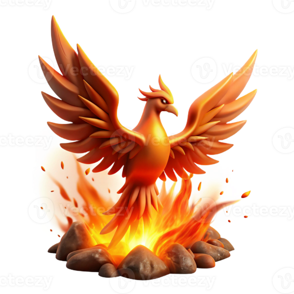 impressive modern A glowing silhouette of a phoenix rising from ashes, illuminated by fiery embers, in a dramatic art style premium png