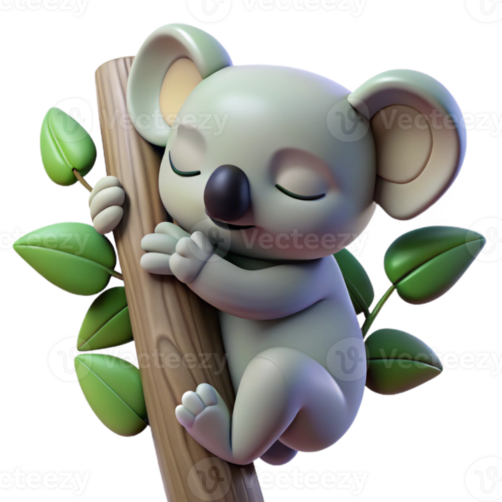 impressive artistic A sleepy koala clinging to a eucalyptus tree, soft lighting, cuddly and adorable original png