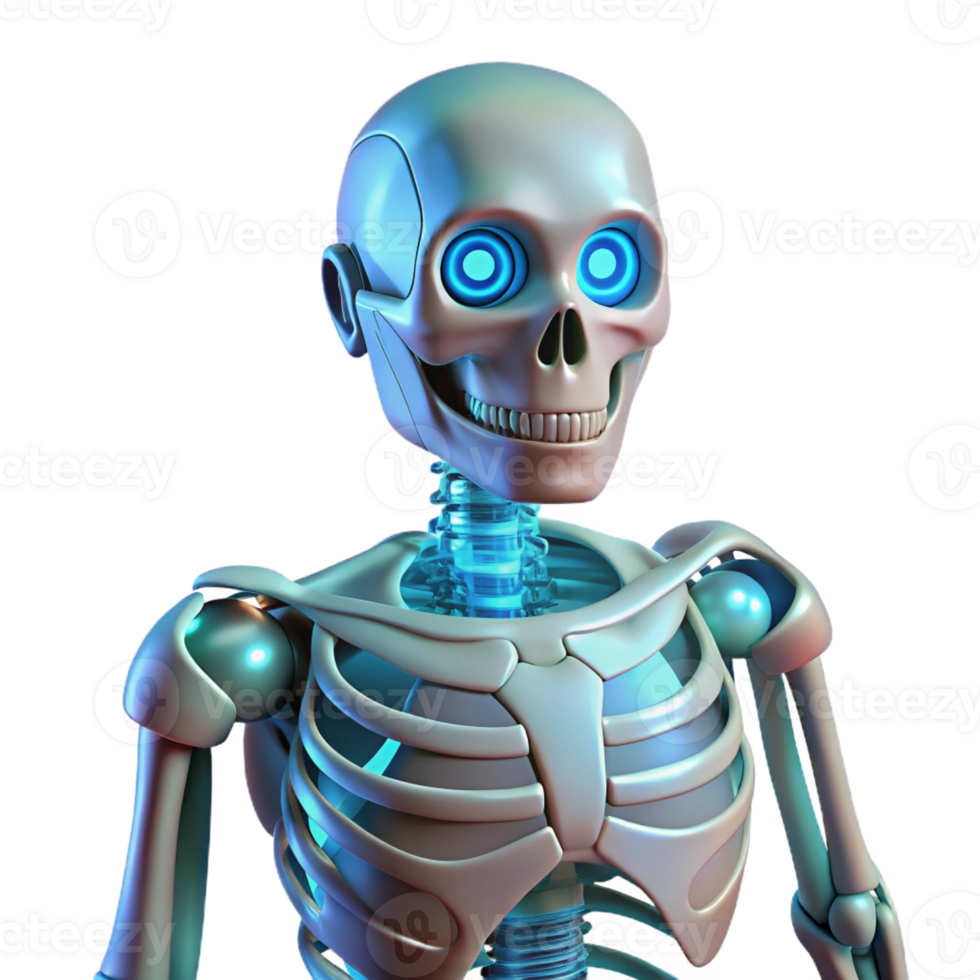dramatic minimalist A robotic skeleton illuminated by x-ray vision, in a medical illustration style high quality png