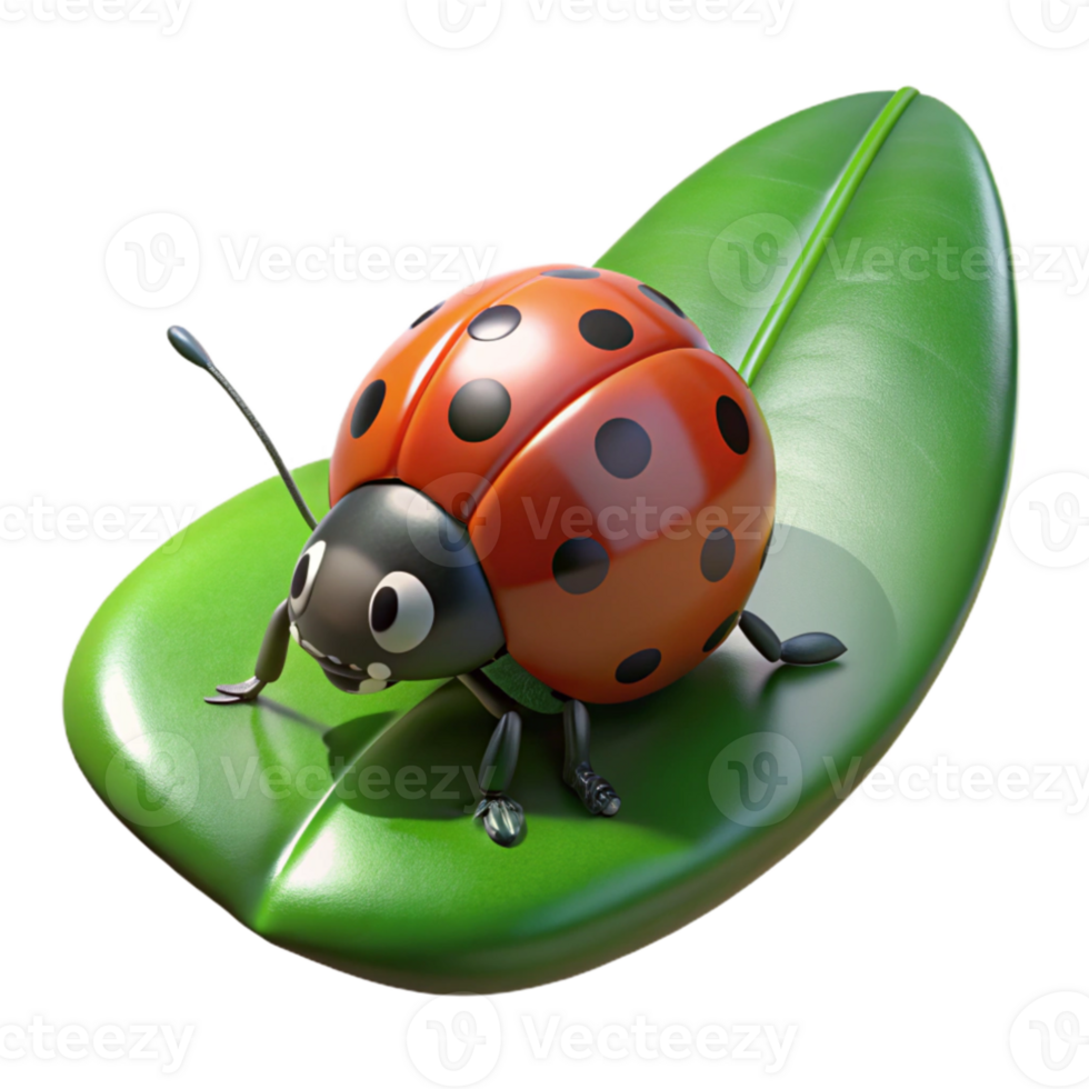 wonderful modern A tiny ladybug crawling on a green leaf, illuminated by macro photography lighting, hyperrealistic style detailed png