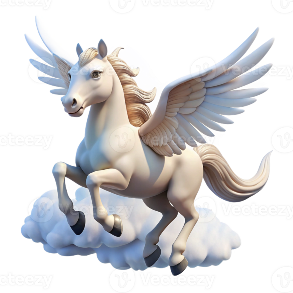 beautiful minimalist A graceful pegasus, with wings of pure white, soaring through a cloudy sky, lit by the rays of the sun. Romantic painting style high quality png