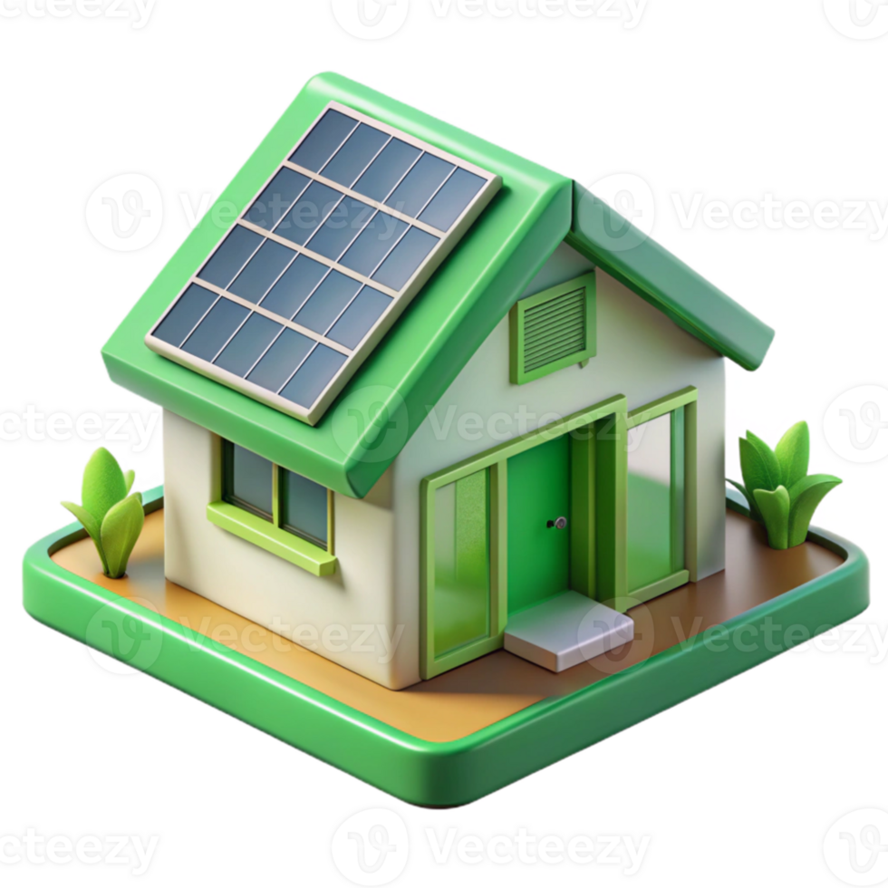 dramatic creative Sustainable eco-house, green roof, solar panels, natural light, minimalist design, architectural visualization, high quality png