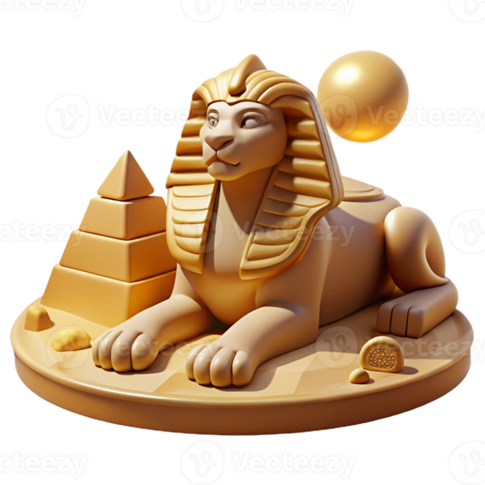 stunning abstract A powerful sphinx posing a riddle, surrounded by desert sands, lit by the harsh midday sun. Egyptian mythology, realistic style 4K png
