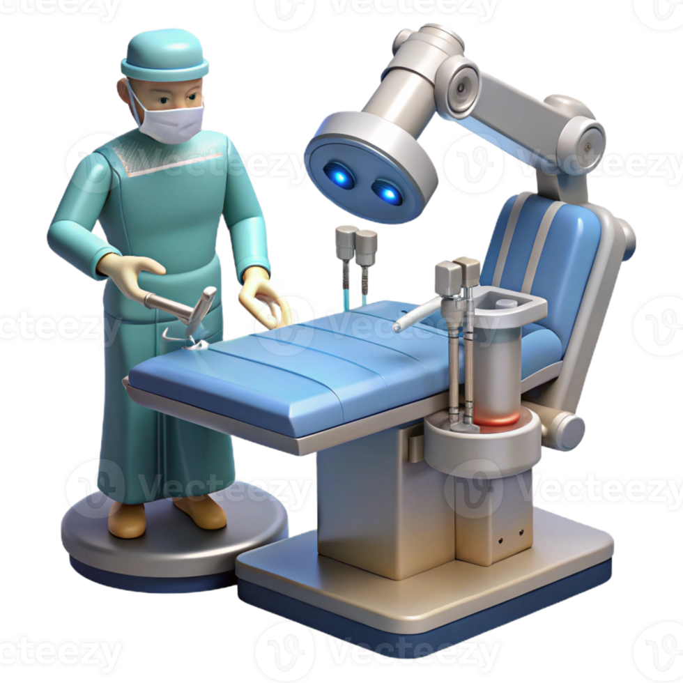 vibrant classic A robotic surgeon performing a complex operation, medical illustration, sterile lighting, realistic rendering genuine png