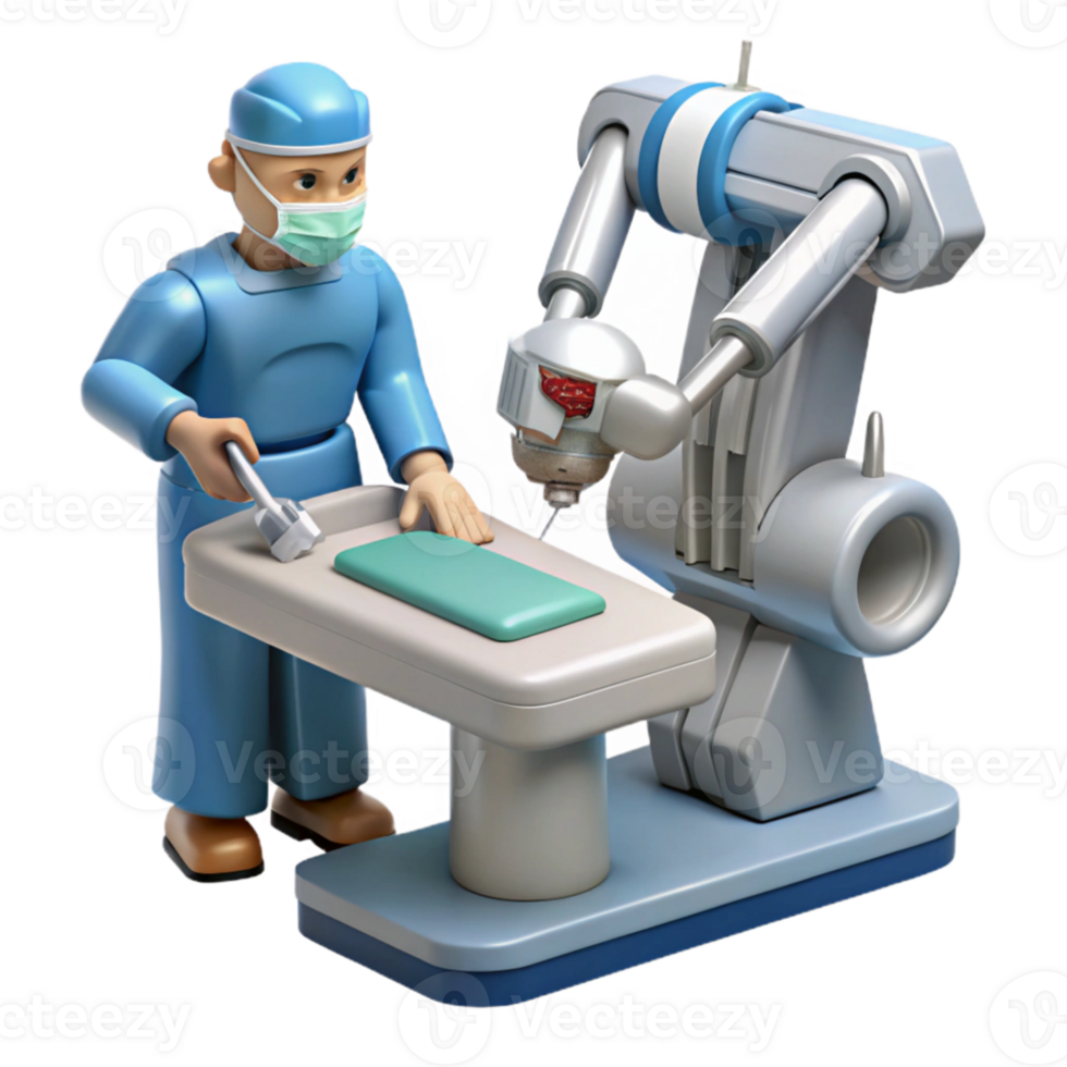 extraordinary classic A robotic surgeon performing a complex operation, sterile, clinical lighting, medical illustration style detailed png