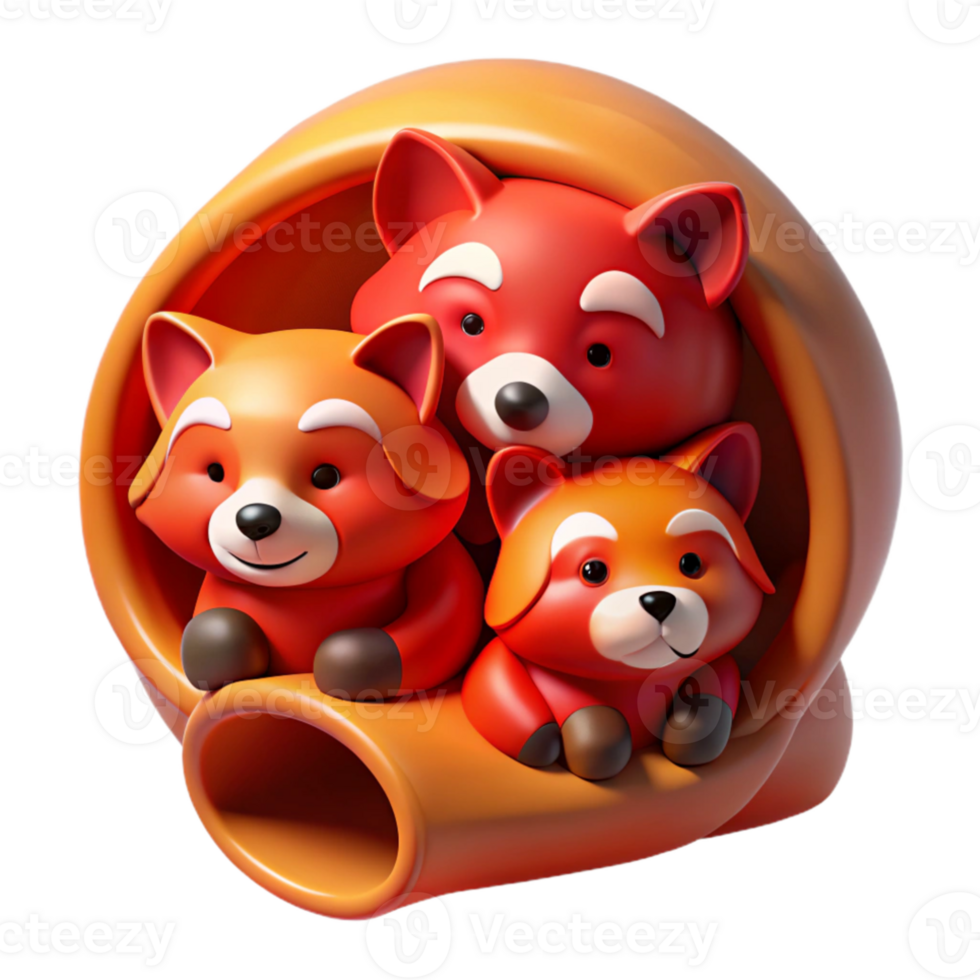 stunning modern A family of red pandas curled up in a hollow log, warm, soft lighting, storybook illustration style genuine png