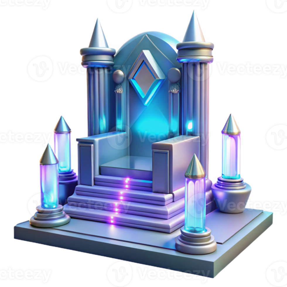 impressive creative A futuristic throne room with holographic projections and glowing pillars, regal and imposing atmosphere high resolution png