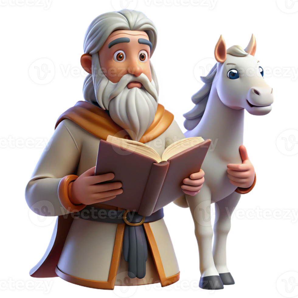 impressive classic A wise centaur, with a long, flowing white beard, reading from an ancient tome, beneath the canopy of a giant, glowing oak tree. Renaissance painting style exclusive png