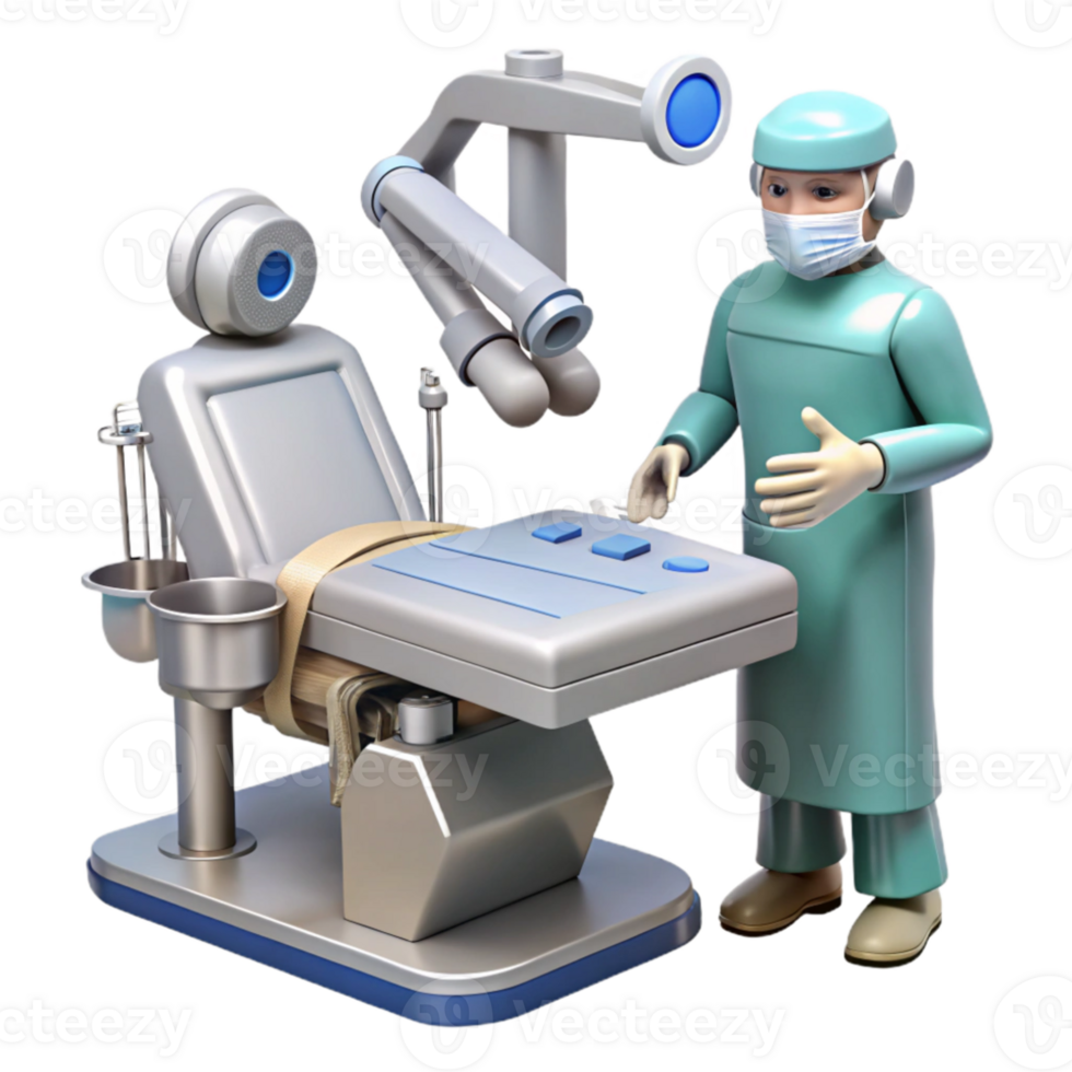 extraordinary creative A robotic surgeon performing a complex operation, sterile operating room environment, medical illustration style genuine png