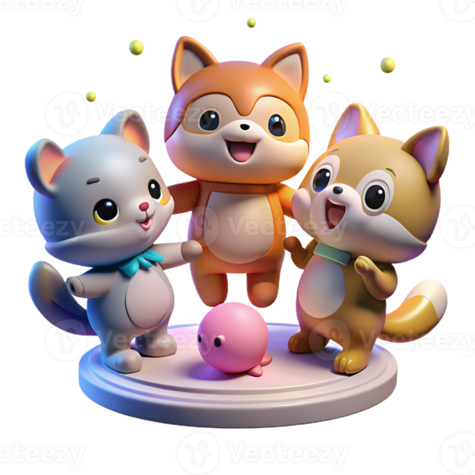 magnificent classic A group of chibi anime animals playing together, bright lighting, kawaii anime style, playful scene original png