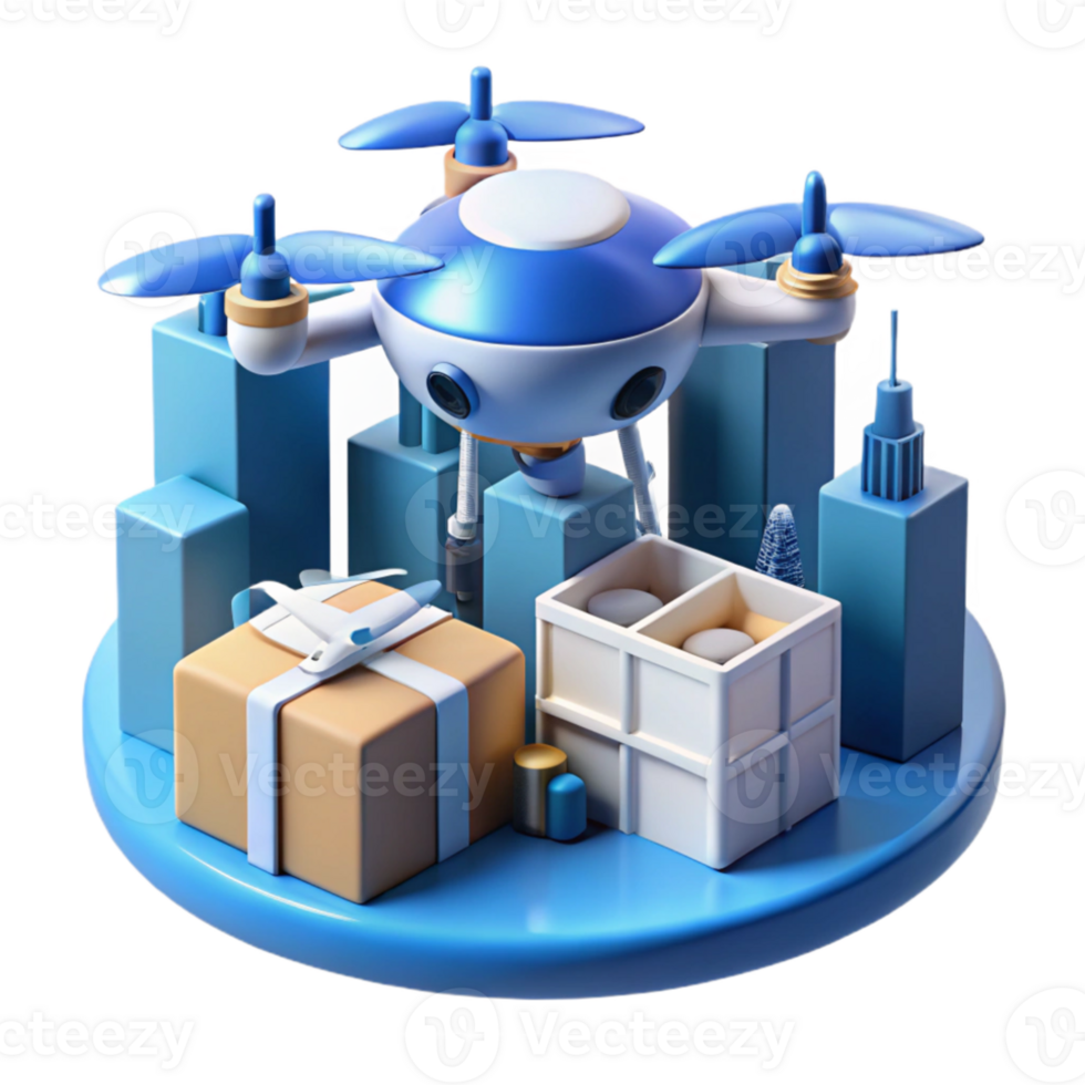 stunning abstract A drone delivering a package in a futuristic city, sleek aerodynamic design, soft blue and white hues, futuristic style detailed png