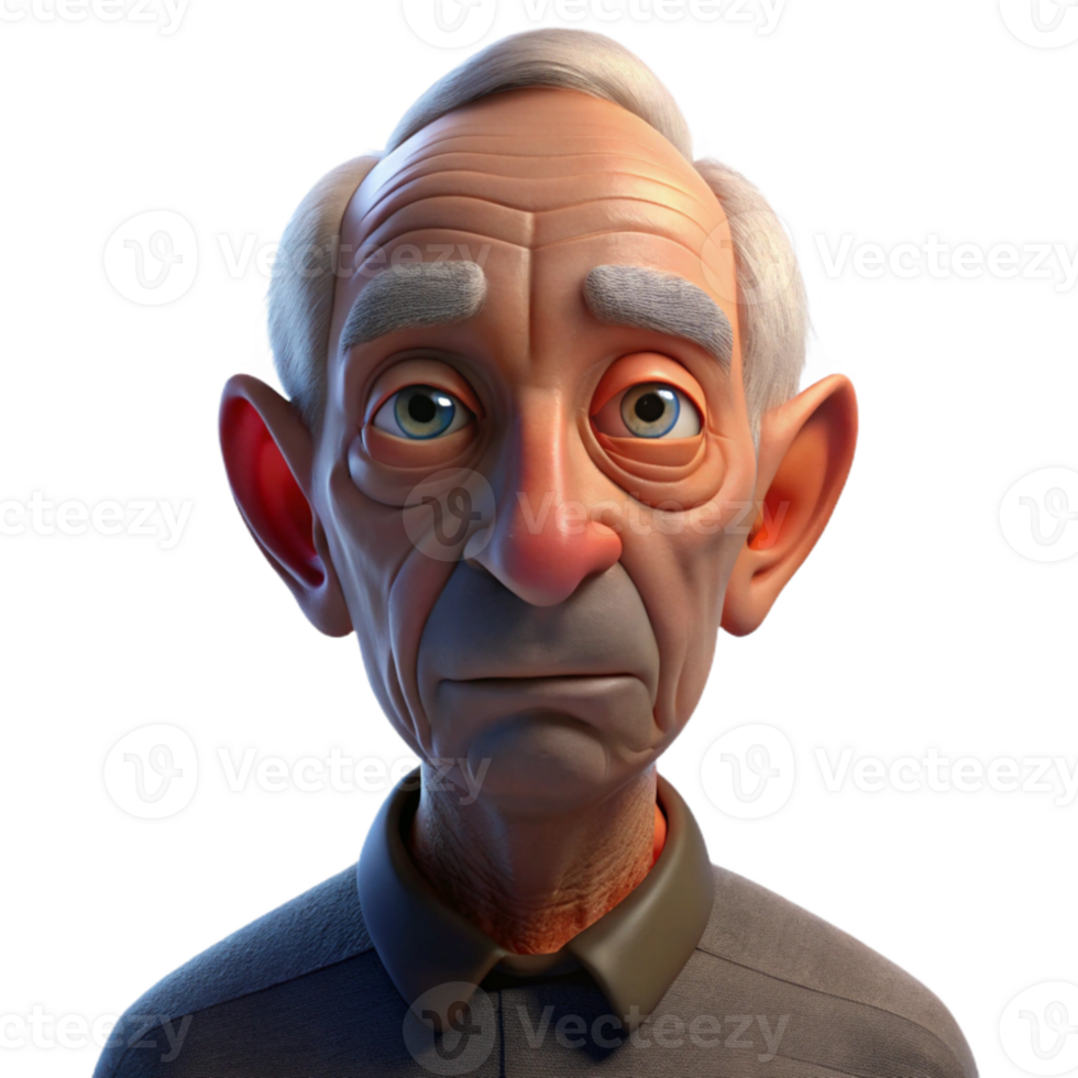 extraordinary traditional Close-up portrait of an elderly man with deep wrinkles and a weathered face, illuminated by a single spotlight from above, in a chiaroscuro style original png