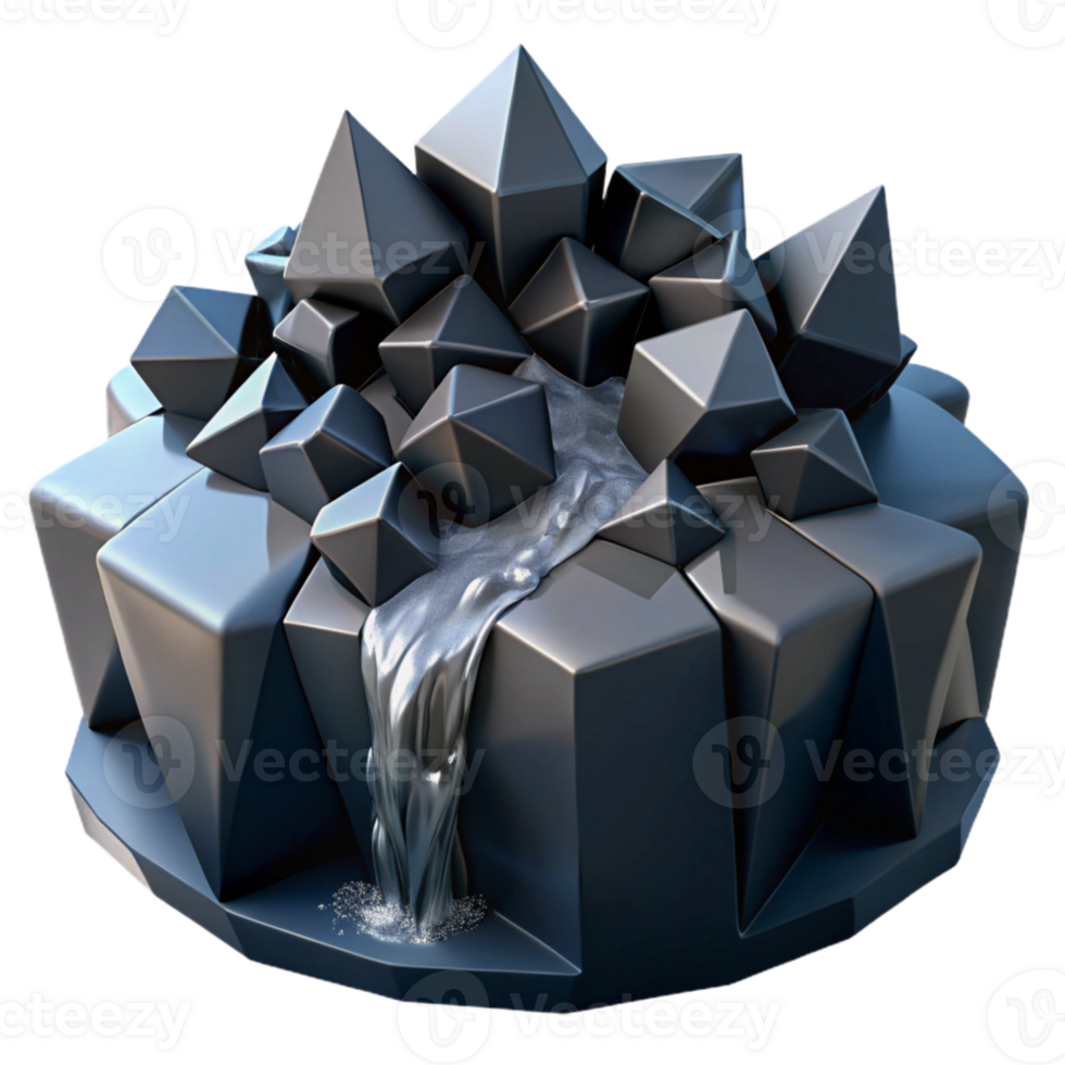 magnificent traditional Fractured geometric shapes cascading like a waterfall, rendered in a matte black finish with subtle ambient occlusion, cyberpunk style authentic png