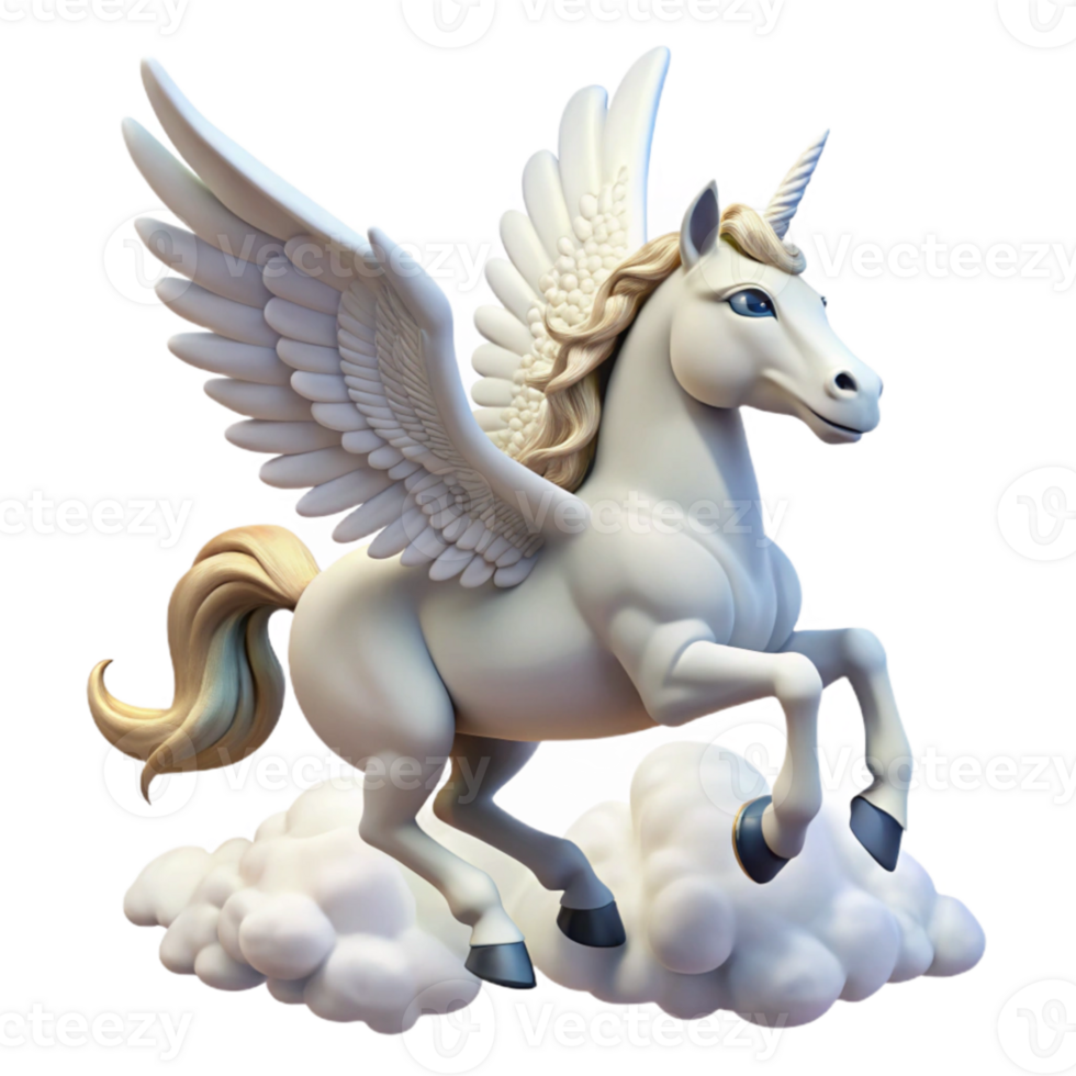 vibrant abstract A graceful pegasus, with wings of pure white, soaring through a cloudy sky, lit by the rays of the sun. Romantic painting style detailed png