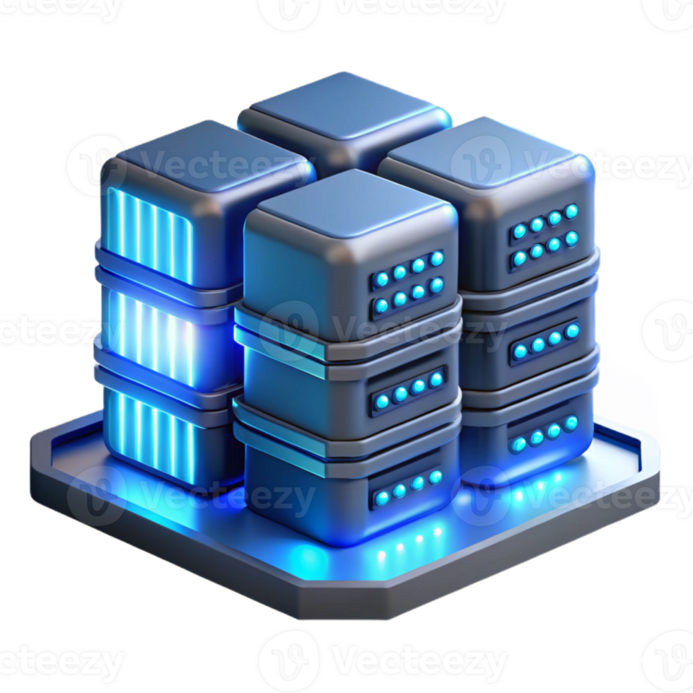dramatic contemporary A data center with rows of servers and flashing lights, cool blue lighting, technological art style detailed png