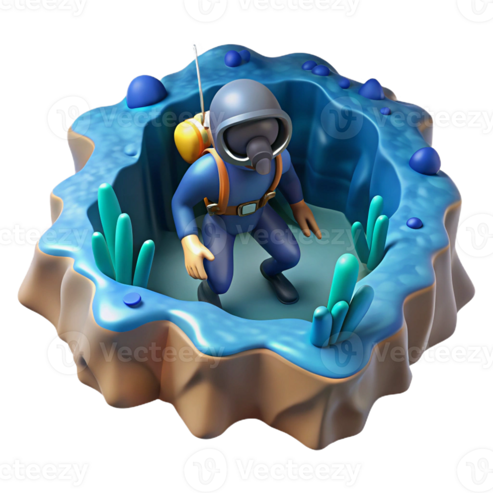 impressive classic A diver exploring a submerged cave, adventurous, exploration photography style high resolution png