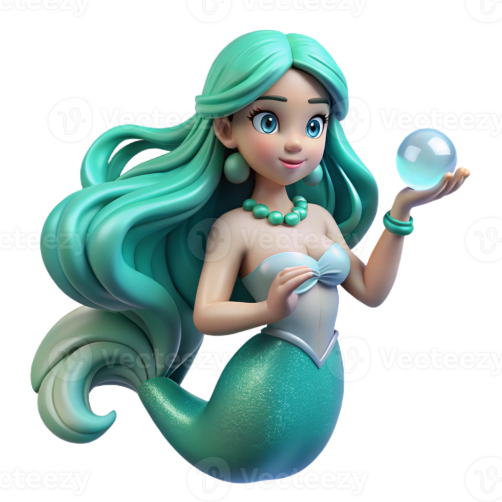 beautiful minimalist A serene mermaid with flowing turquoise hair, holding a pearl, in a coral reef illuminated by sunlight filtering through the water. Fantasy art style authentic png
