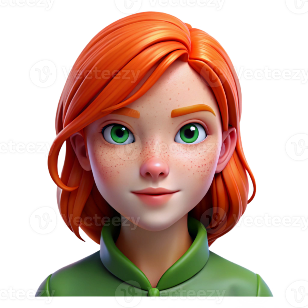 wonderful traditional Portrait of a young woman with fiery red hair, freckles, and piercing green eyes, lit by a soft Rembrandt light, in a hyperrealistic style original png